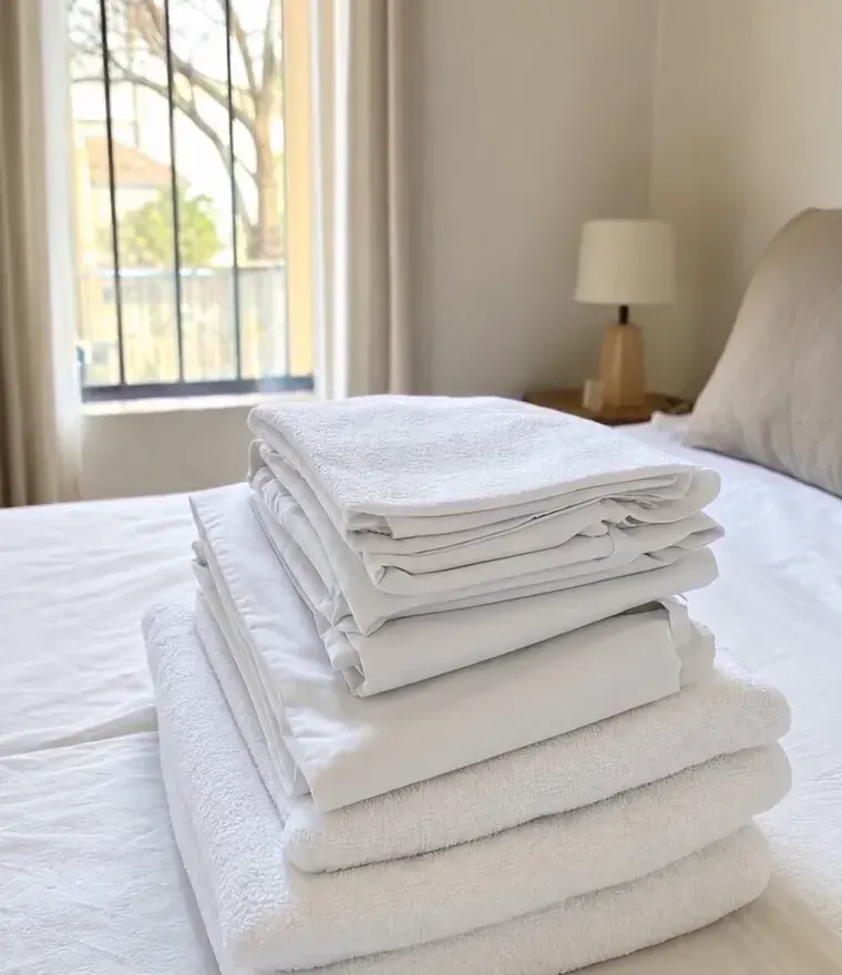 Toallas blancas dobladas sobre una cama